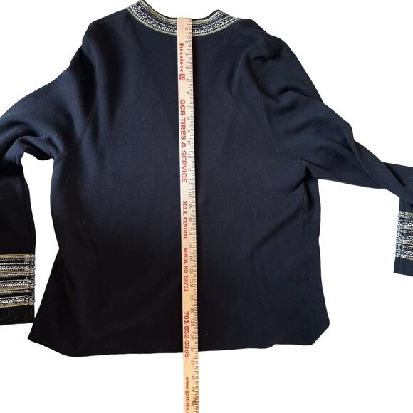 Chico's Cardigan Sweater Heidi Size L/XL Black Heidi Embellished Beaded Military - Picture 12 of 16